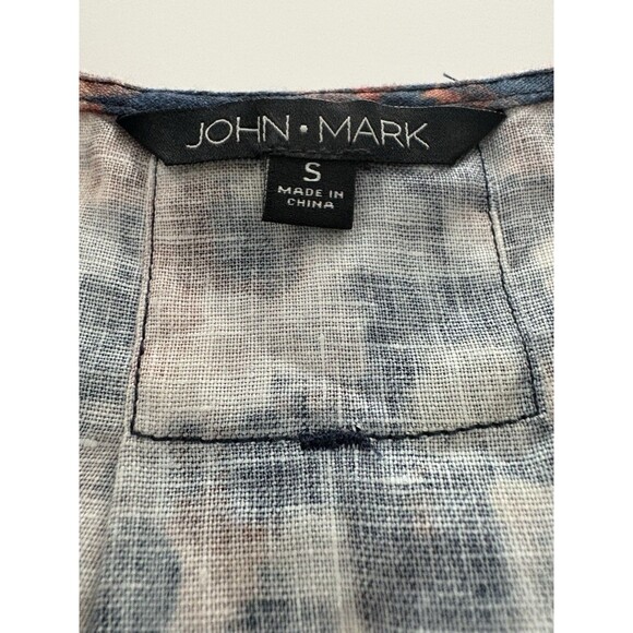John Mark Linen Tunic Top Size S Blue Brown Bell Sleeve Oversize Lagenlook Fall - Picture 6 of 16